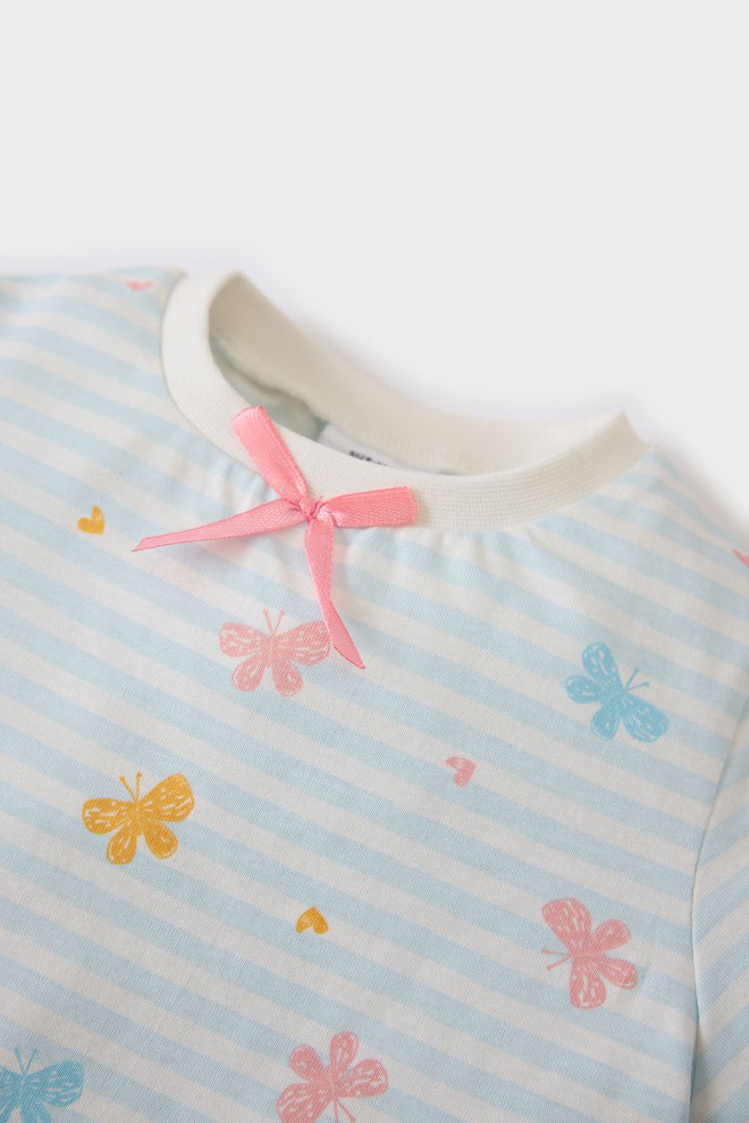 Baby Girl Light Blue Baby Girl Butterfly Patterned Cotton 2 Piece Pajama Set