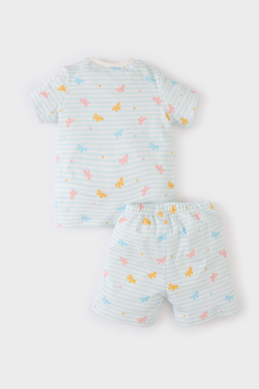 Baby Girl Light Blue Baby Girl Butterfly Patterned Cotton 2 Piece Pajama Set