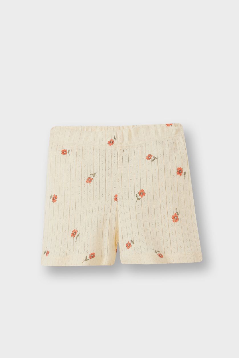 Baby Girl Ecru Baby Girl Floral Short Sleeve Ribbed 2 Piece Pajama Set