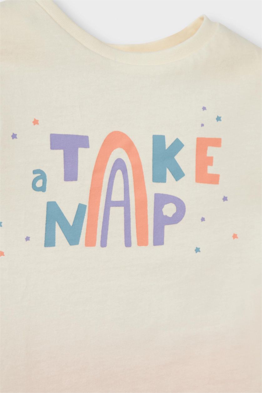 Kız Bebek Somon %100 Pamuklu Yıldız Desenli Beli Lastikli 4'lü Pijama Takımı Kız Bebek