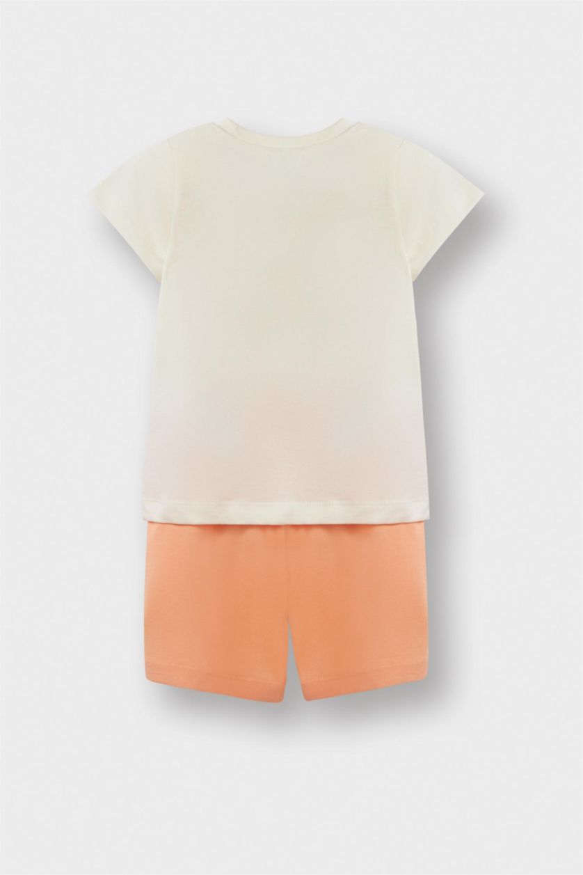 Kız Bebek Somon %100 Pamuklu Yıldız Desenli Beli Lastikli 4'lü Pijama Takımı Kız Bebek