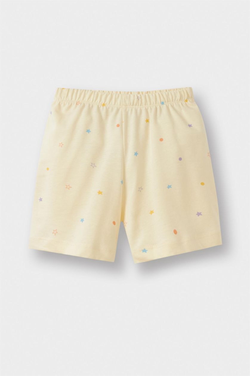 Kız Bebek Somon %100 Pamuklu Yıldız Desenli Beli Lastikli 4'lü Pijama Takımı Kız Bebek