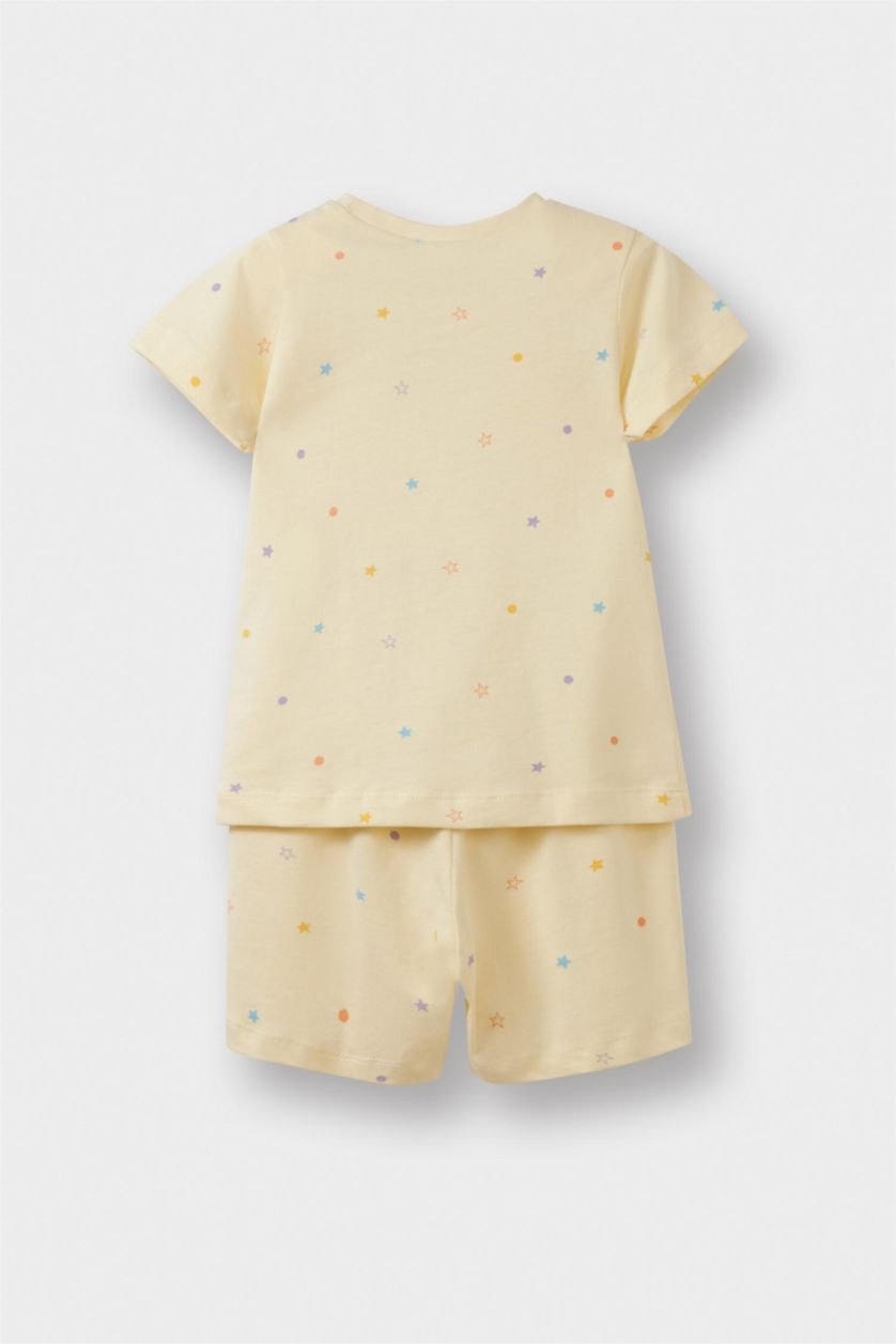 Kız Bebek Somon %100 Pamuklu Yıldız Desenli Beli Lastikli 4'lü Pijama Takımı Kız Bebek