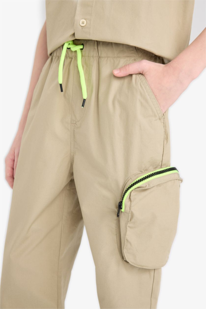 Erkek Çocuk - Genç Erkek Açık Haki Kargo Cepli Jogger Paça Paraşüt Pantolon Erkek Çocuk