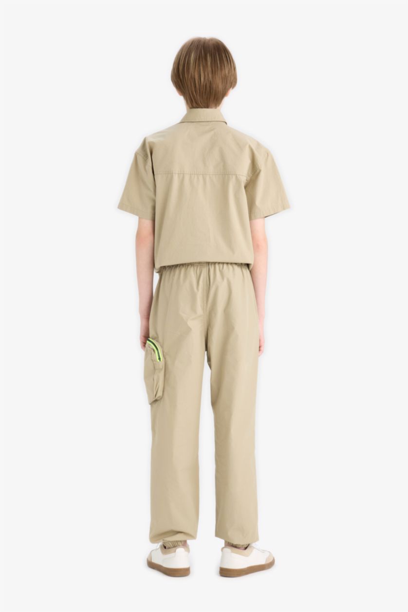 Erkek Çocuk - Genç Erkek Açık Haki Kargo Cepli Jogger Paça Paraşüt Pantolon Erkek Çocuk