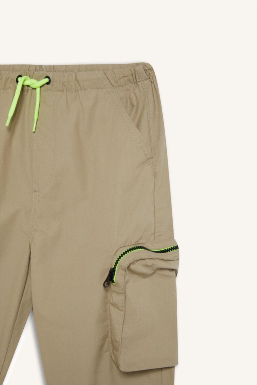 Erkek Çocuk - Genç Erkek Açık Haki Kargo Cepli Jogger Paça Paraşüt Pantolon Erkek Çocuk