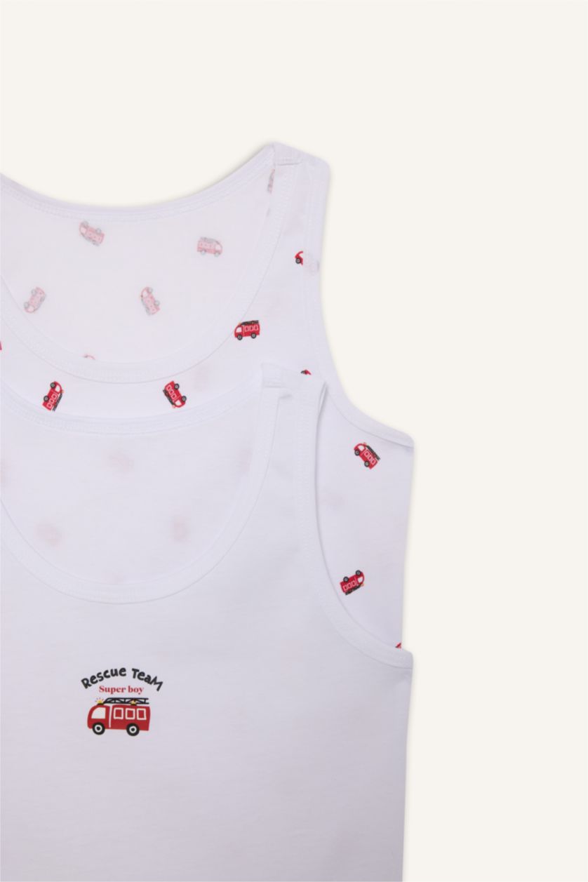 GARÇONS Blanc Lot de 2 Débardeurs imprimés pour garçon