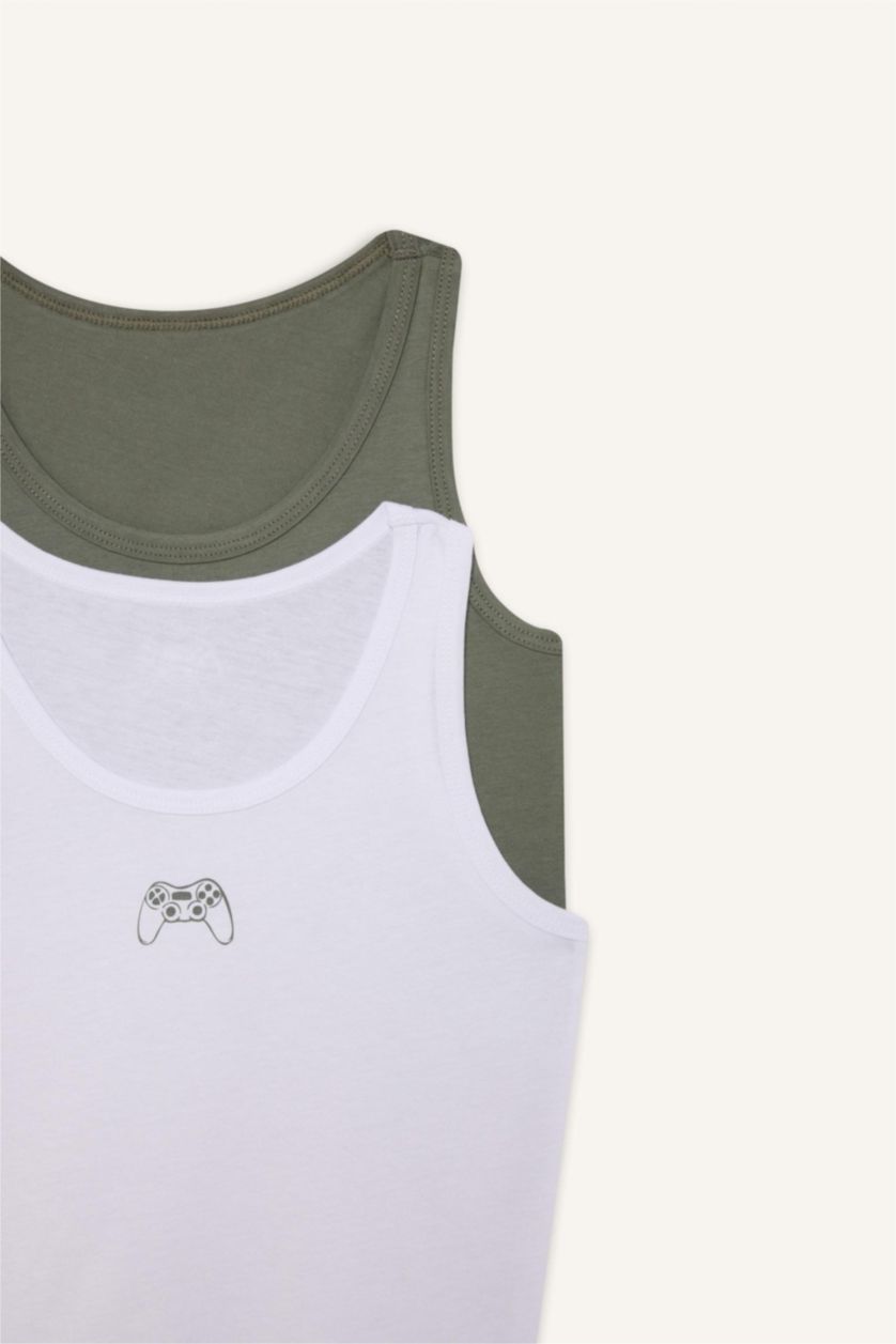 Erkek Çocuk - Genç Erkek Beyaz Baskılı 2'li Atlet Erkek Çocuk