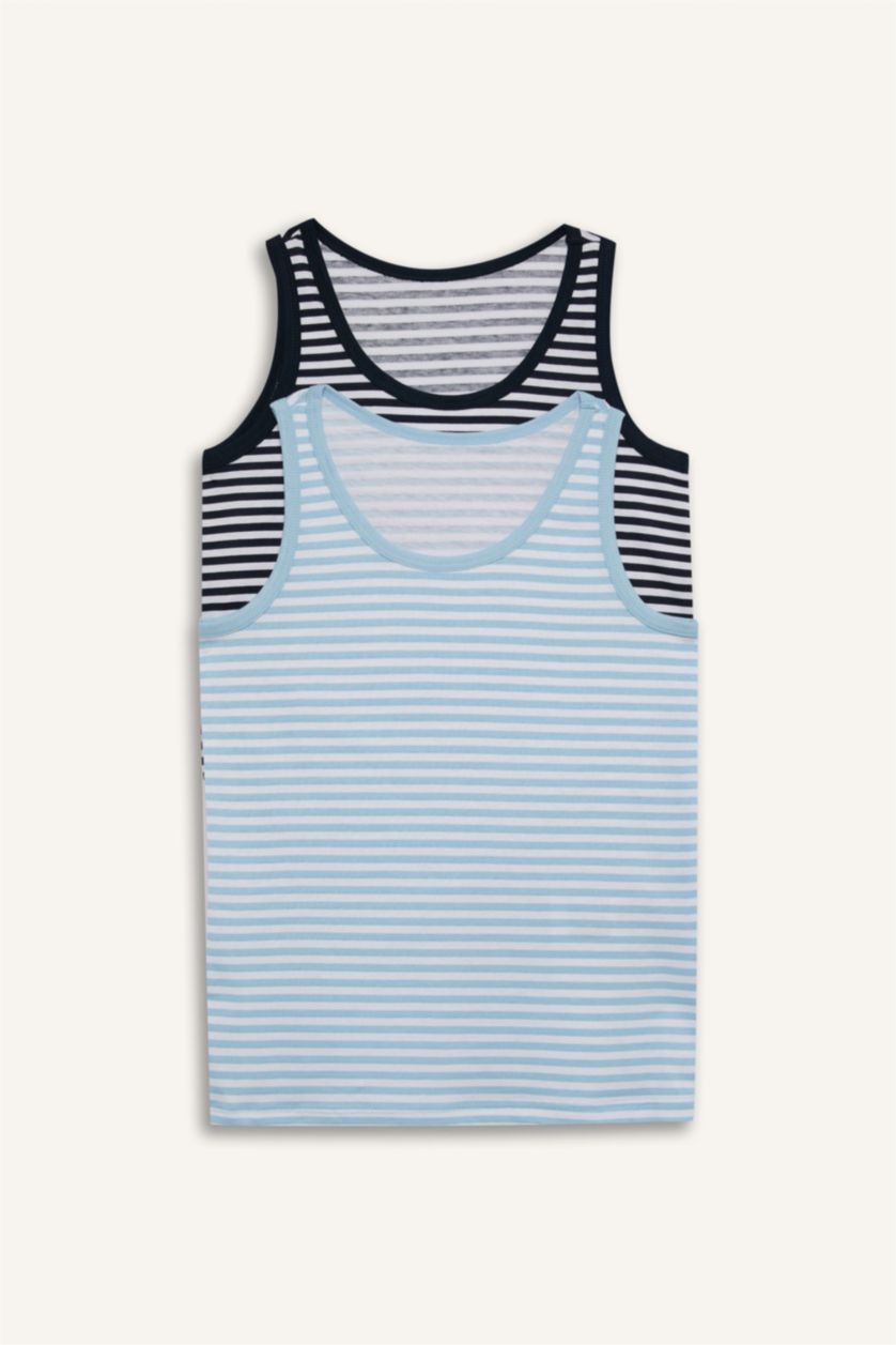 Erkek Çocuk - Genç Erkek Açık Mavi %100 Pamuk Erkek Çocuk Çizgili 2'li Atlet