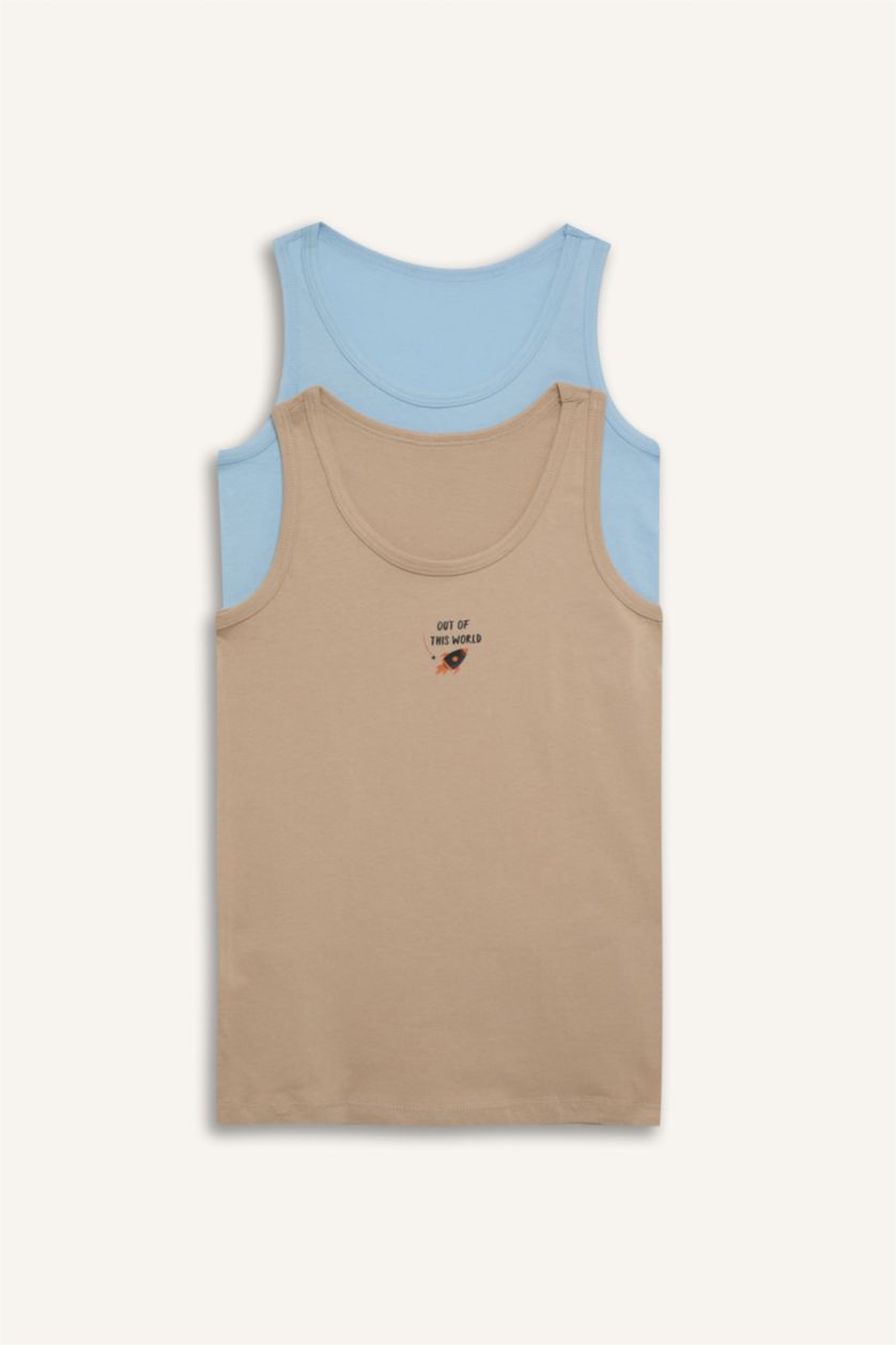Boys & Teens Beige Boy Space Printed 2 Piece Undershirt