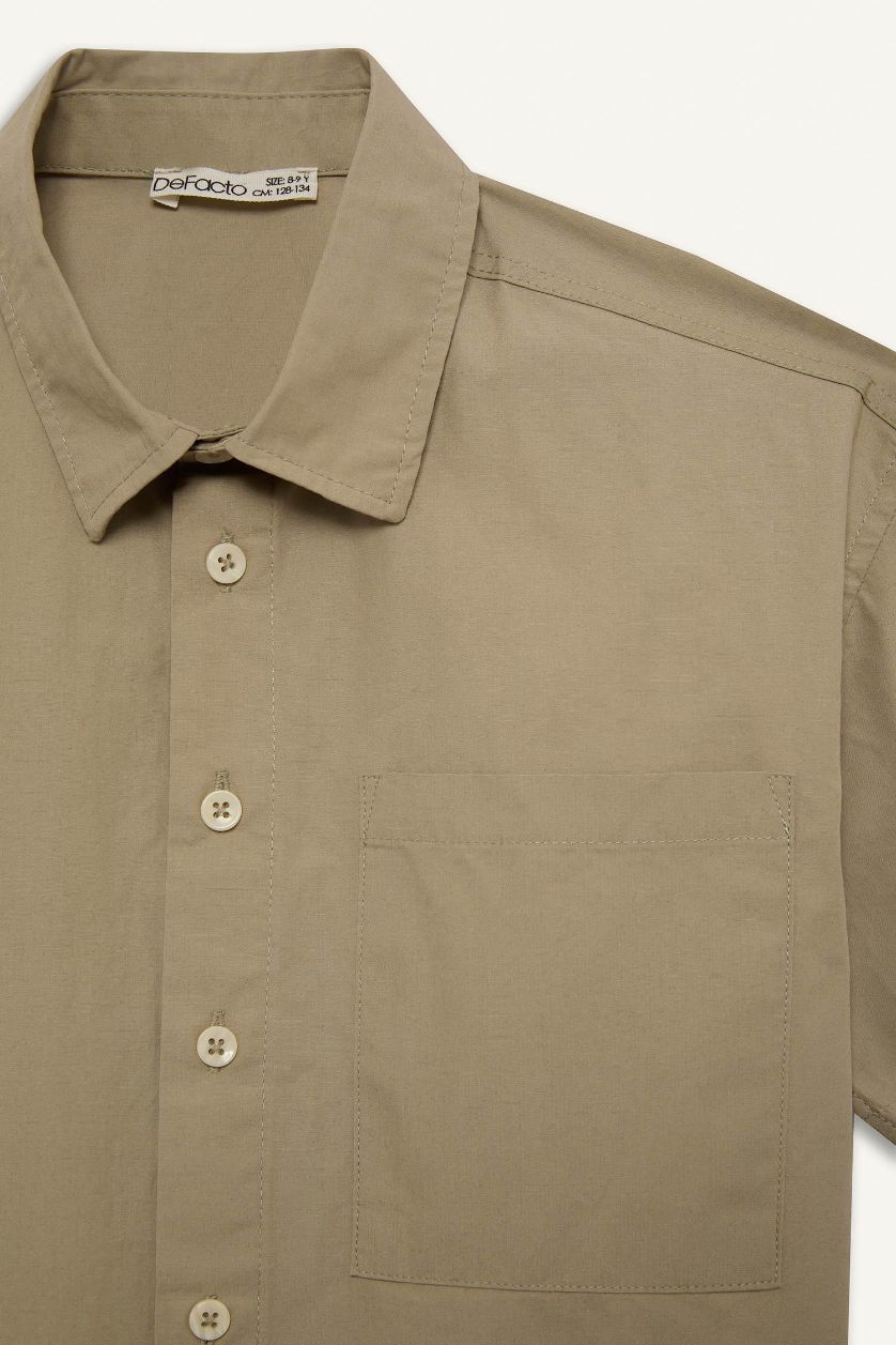 Erkek Çocuk - Genç Erkek Açık Haki Oversize Geniş Kalıp Polo Yaka Paraşüt Kısa Kollu Gömlek Erkek Çocuk