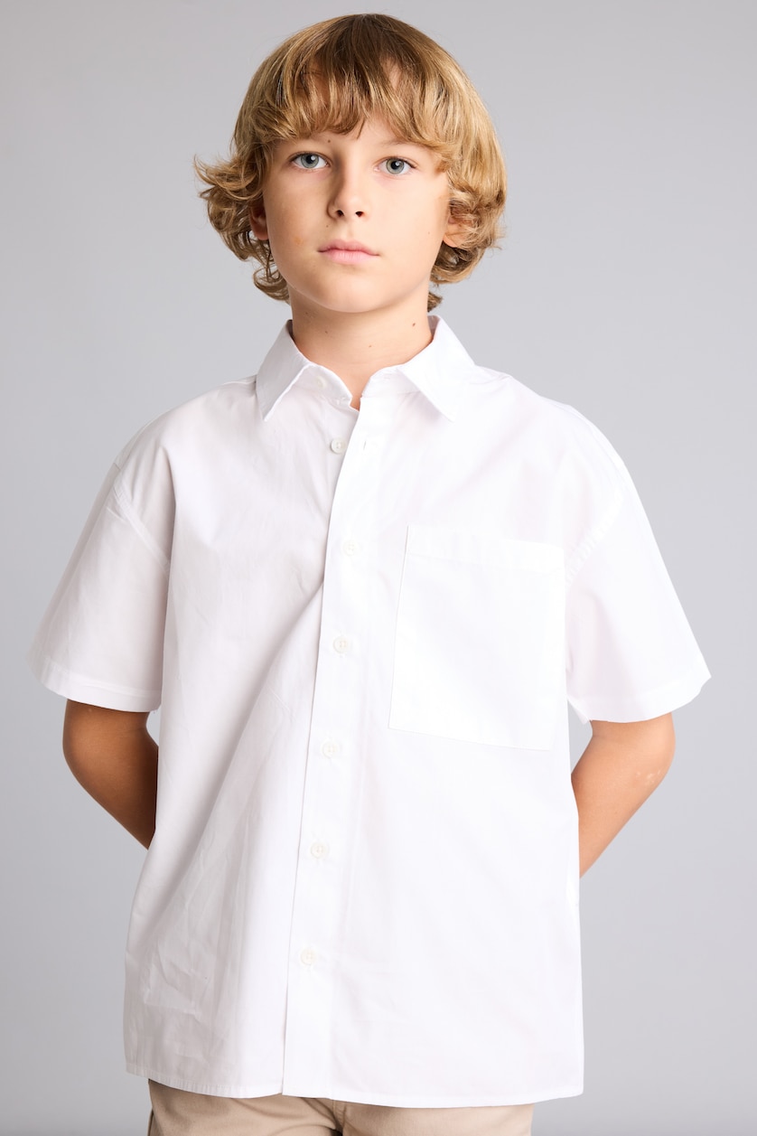 Boys & Teens White Boy Oversize Polo Collar Parachute Shirt