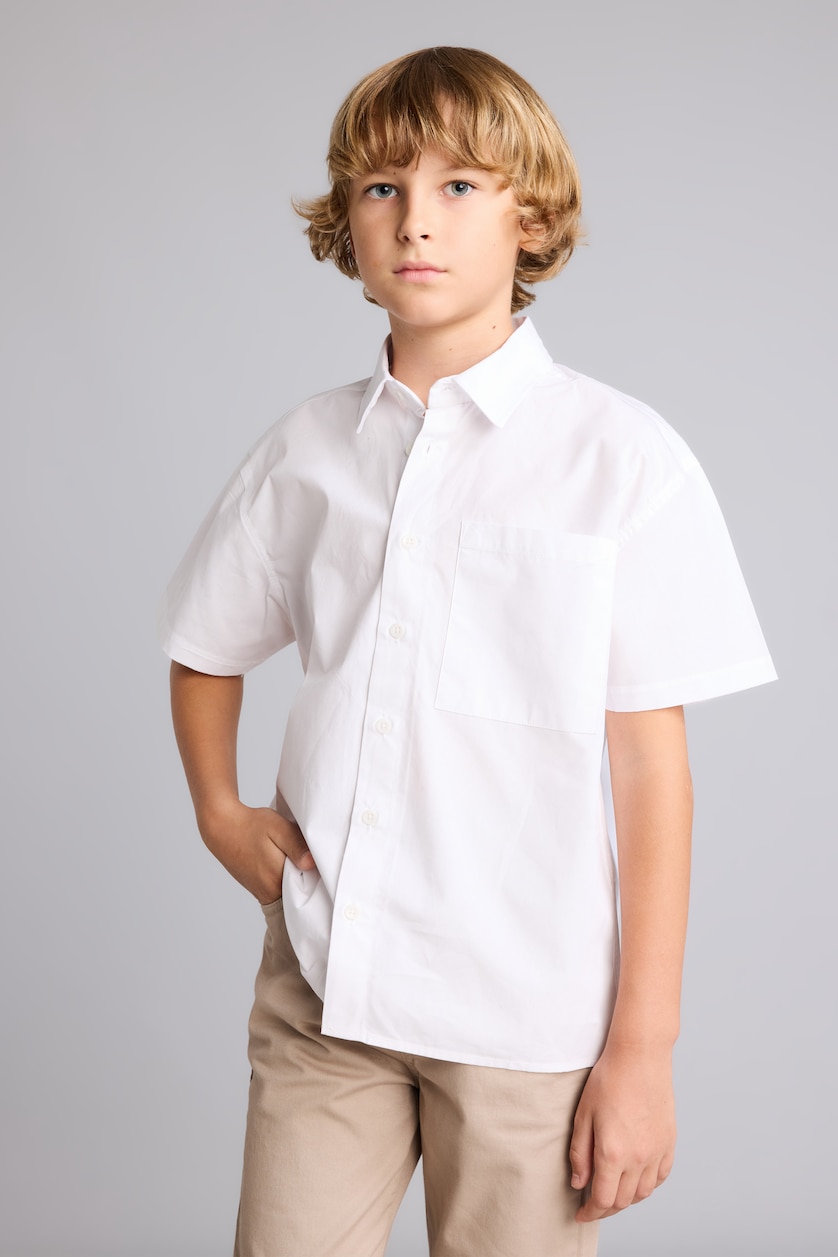 Boys & Teens White Boy Oversize Polo Collar Parachute Shirt