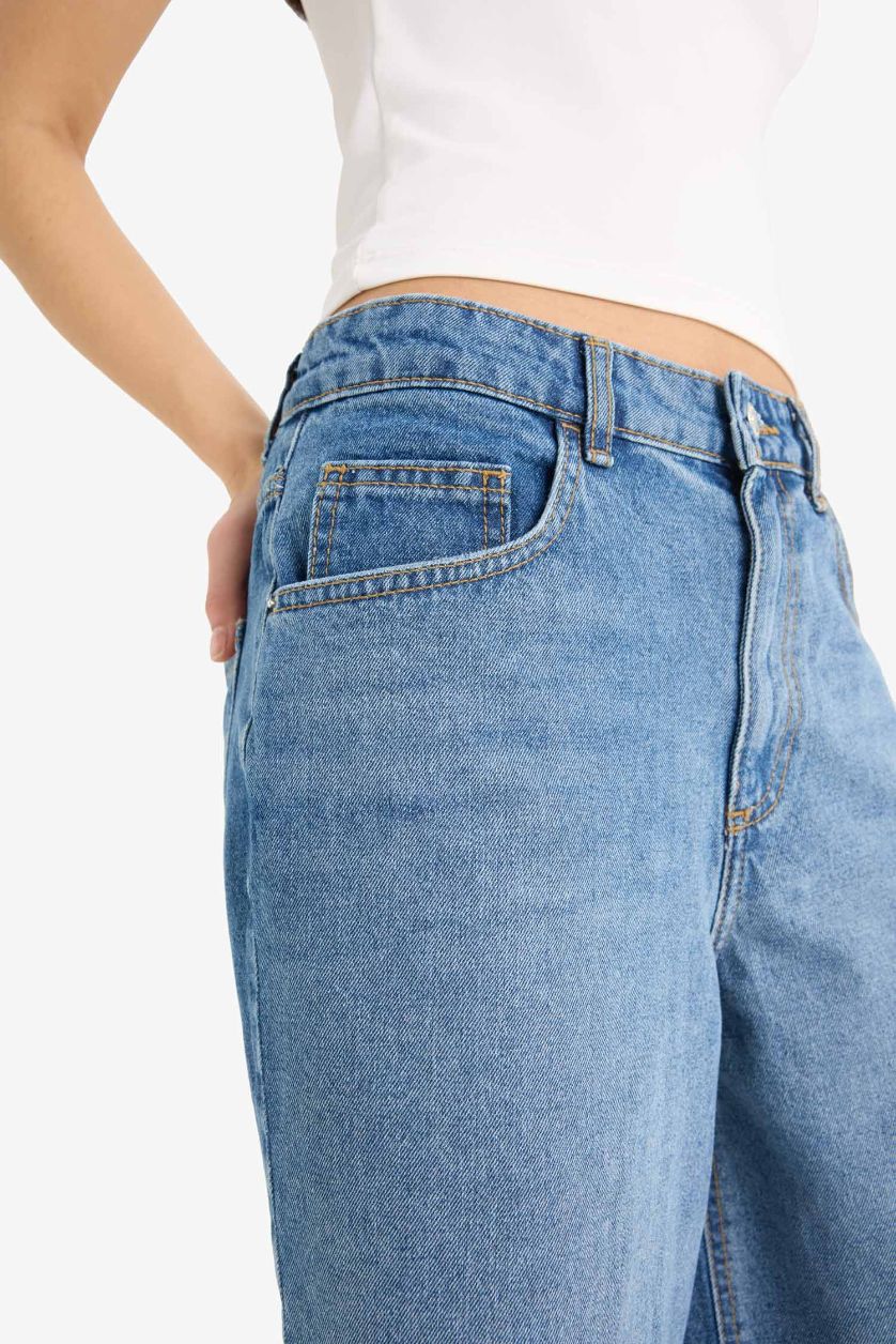 Woman Blue High Waist Denim Bermuda Shorts