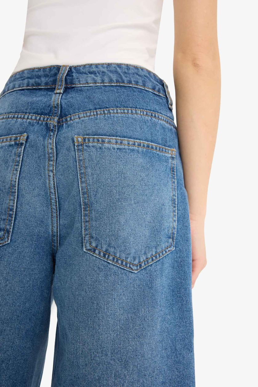 Woman Blue High Waist Denim Bermuda Shorts