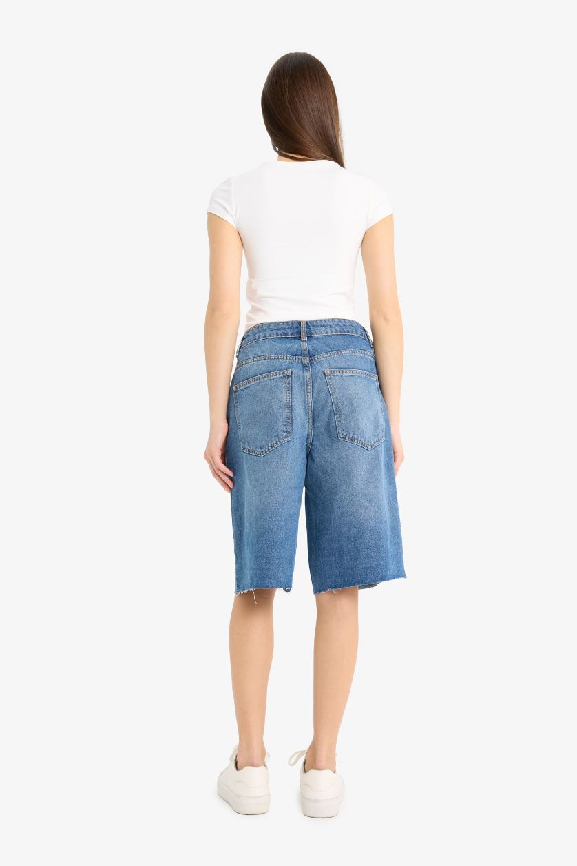 Woman Blue High Waist Denim Bermuda Shorts