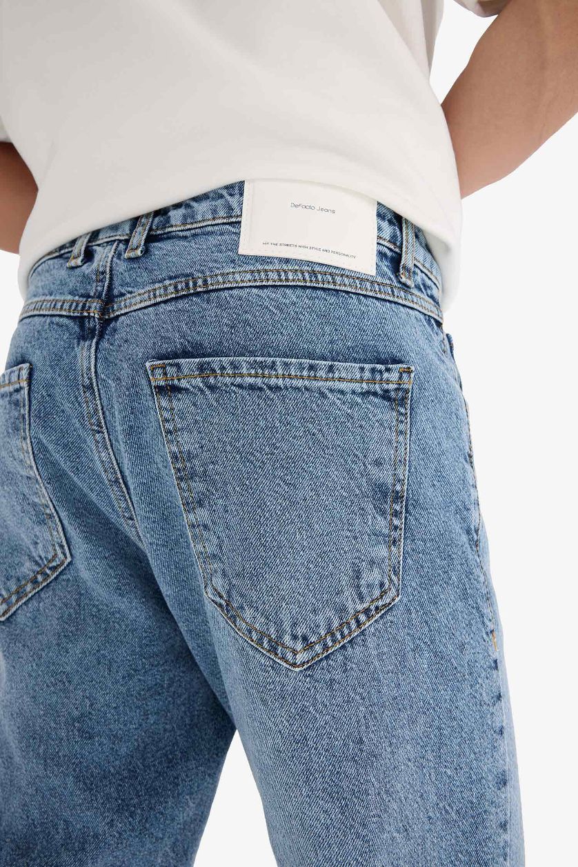 Erkek Mavi %100 Pamuk 90's Slim Fit Dar Kalıp Yüksek Bel Dar Paça Jean Pantolon