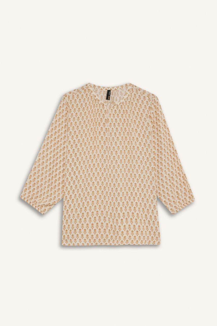 نساء جملي فاتح بلوزة ردن طويل قماش لامع قصة عادية بياخة مستديرة