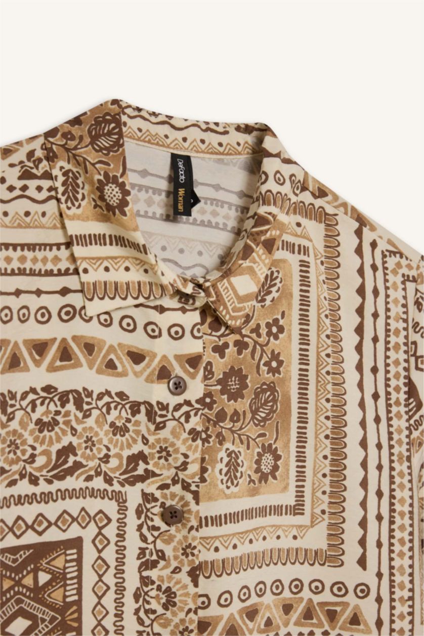 Woman Light Camel Regular Fit Shirt Collar Long Sleeve Tunic