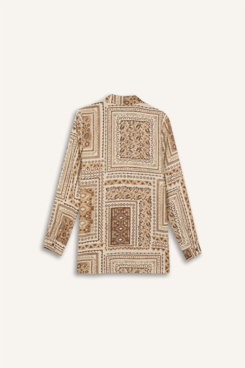 Woman Light Camel Regular Fit Shirt Collar Long Sleeve Tunic