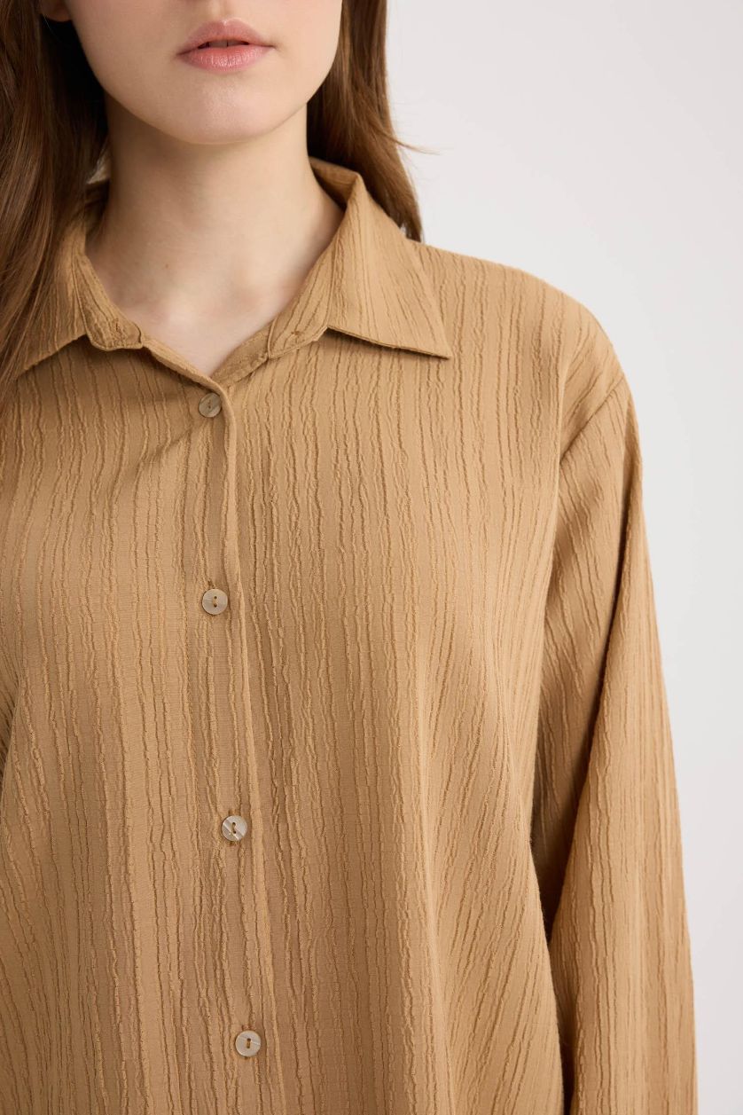 Женщины Верблюжья шерсть (светлый) Обычная посадка, базовая простая рубашка-туника с длинным рукавом