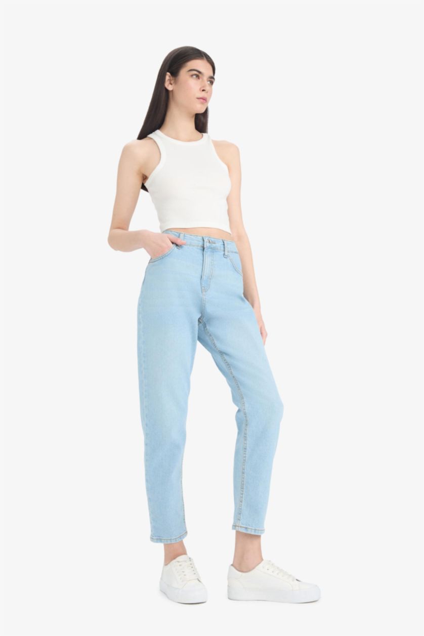 WOMAN Light Blue Comfort Mom Fit High Waist Short Leg Jeans