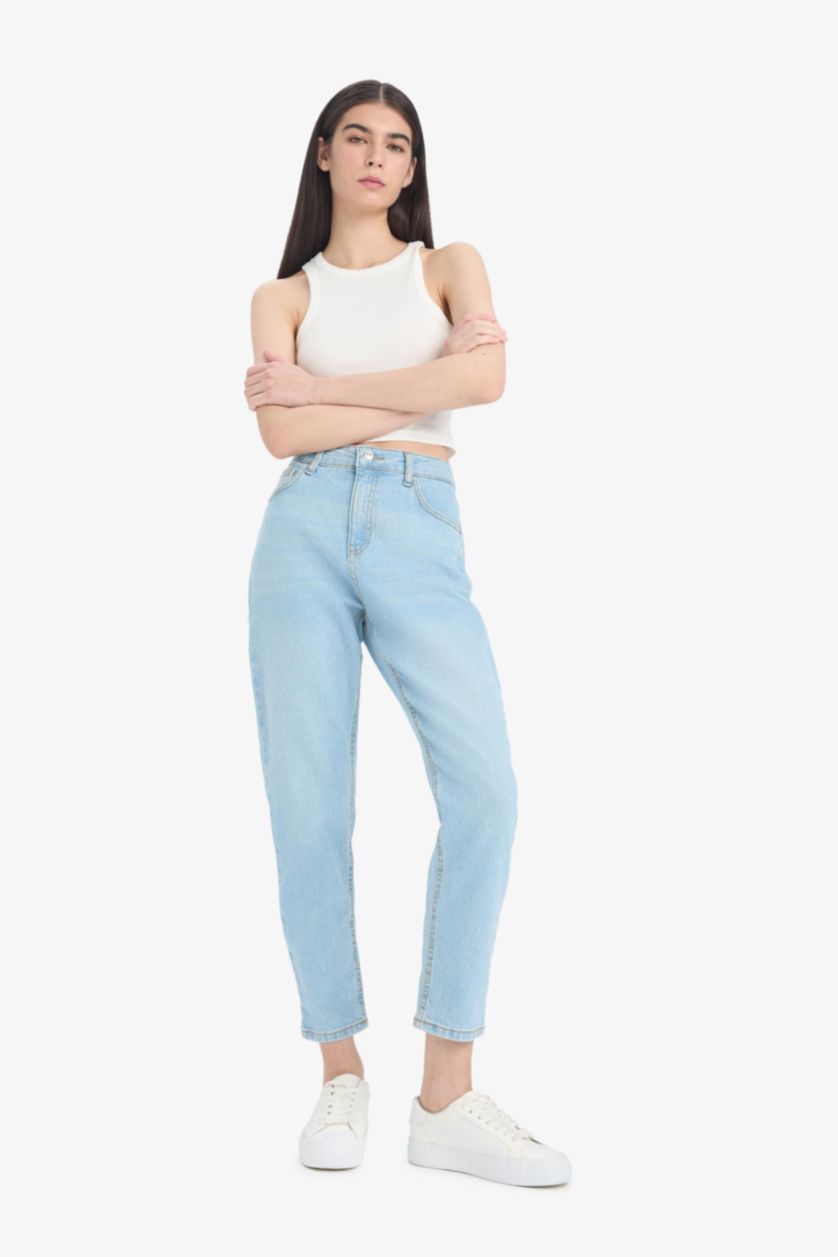 WOMAN Light Blue Comfort Mom Fit High Waist Short Leg Jeans