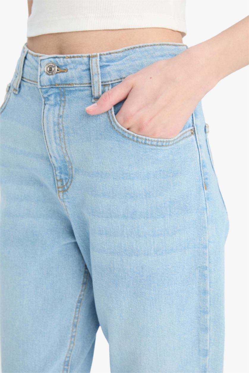 WOMAN Light Blue Comfort Mom Fit High Waist Short Leg Jeans