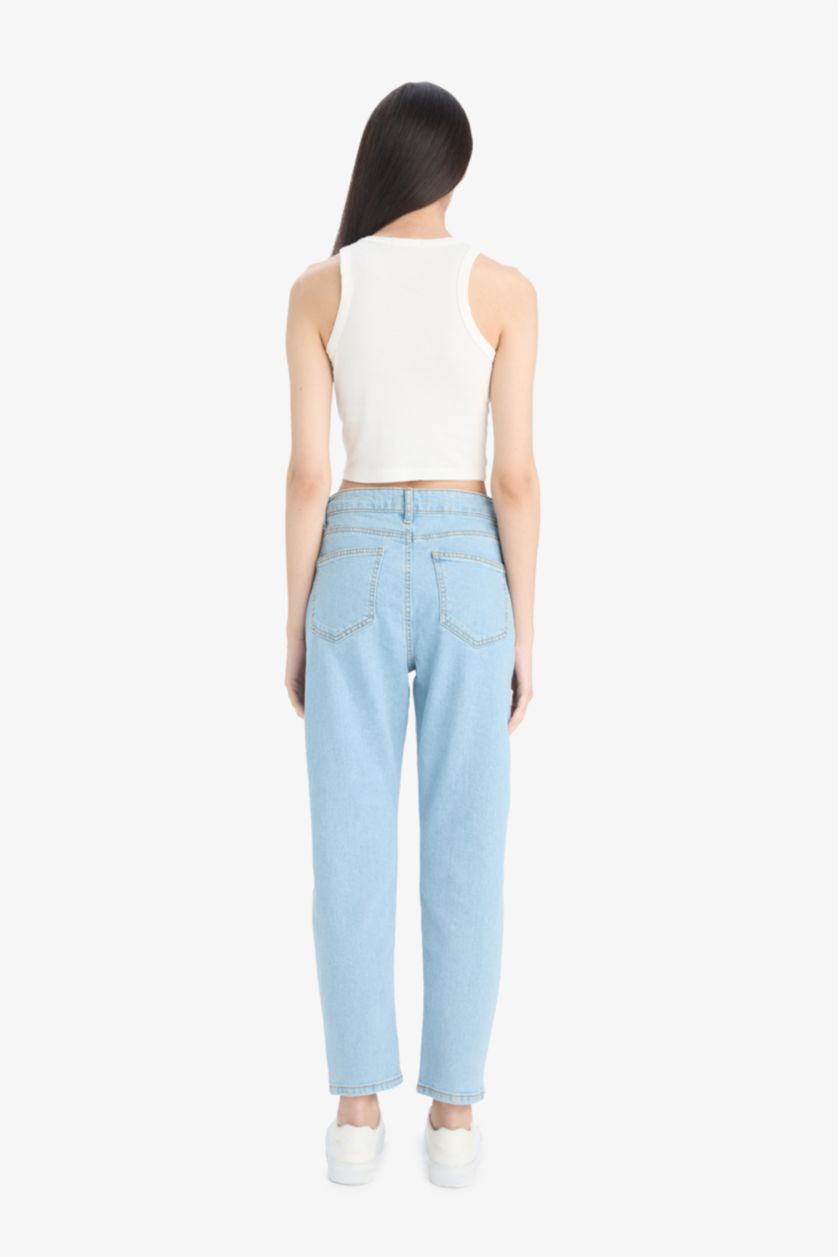 WOMAN Light Blue Comfort Mom Fit High Waist Short Leg Jeans