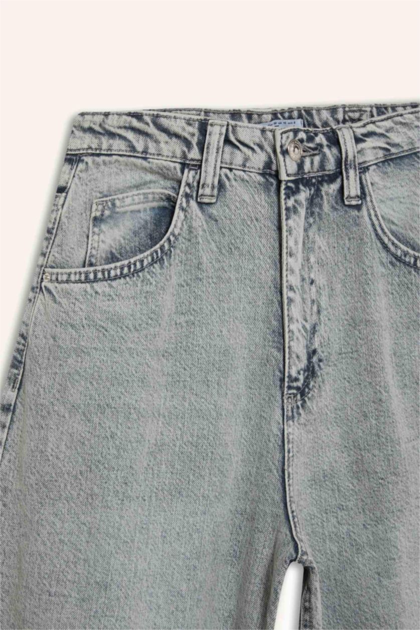 Kadın Gri Baggy Fıt Yüksek Bel Düz Paça Uzun Jean Görünümlü Pantolon