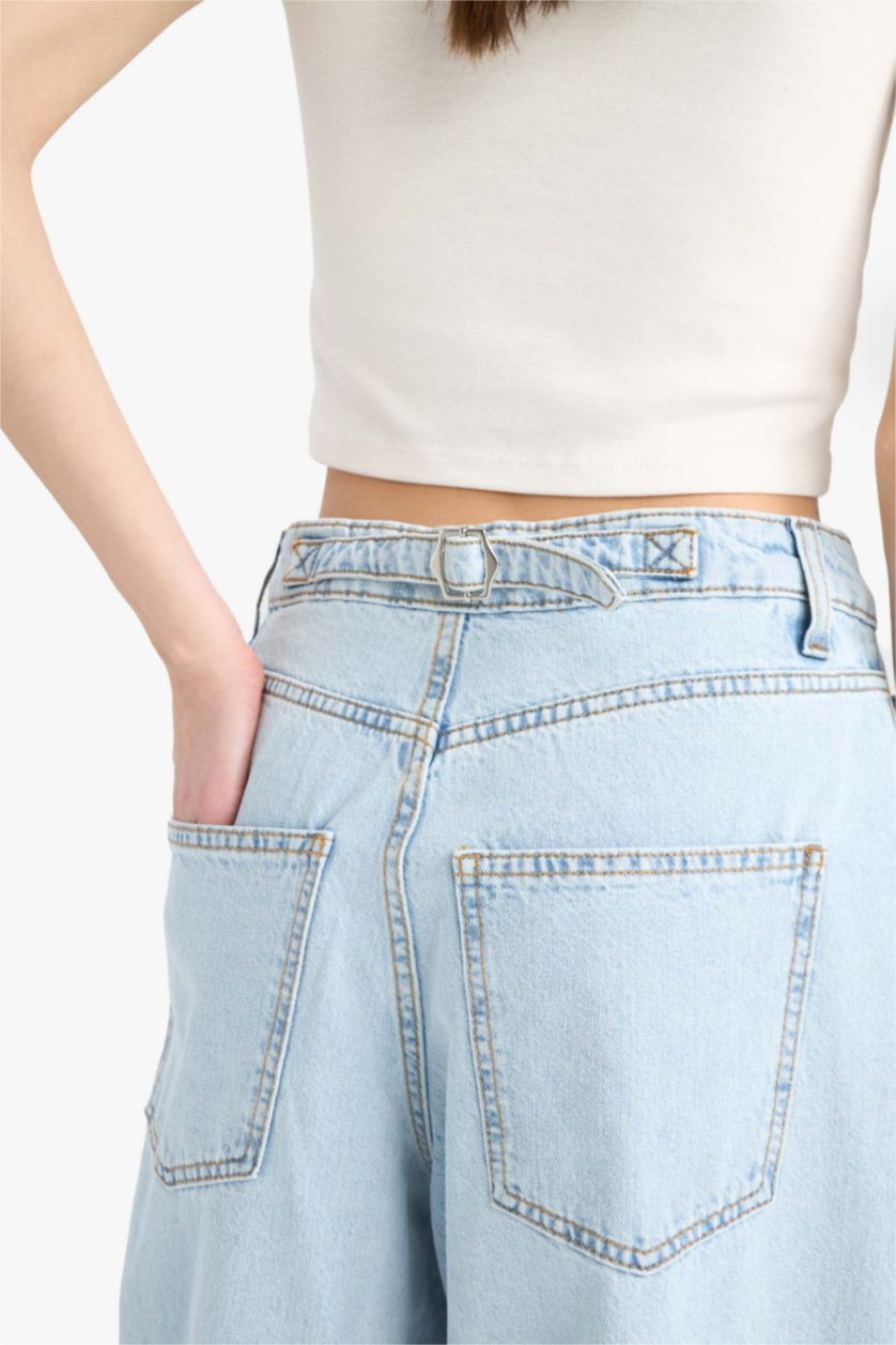 Woman Light Blue Baggy Fit High Waist Straight Leg Jeans