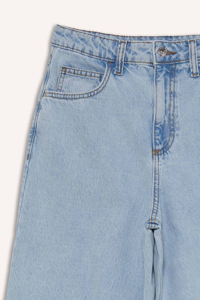 Woman Light Blue Baggy Fit High Waist Straight Leg Jeans