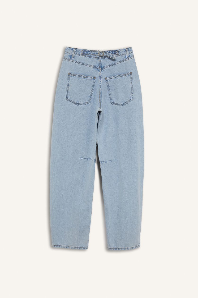 Woman Light Blue Baggy Fit High Waist Straight Leg Jeans