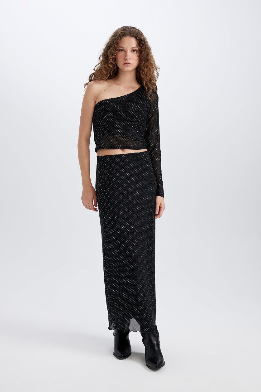WOMAN Black A-Line High Waist Tulle Maxi Skirt