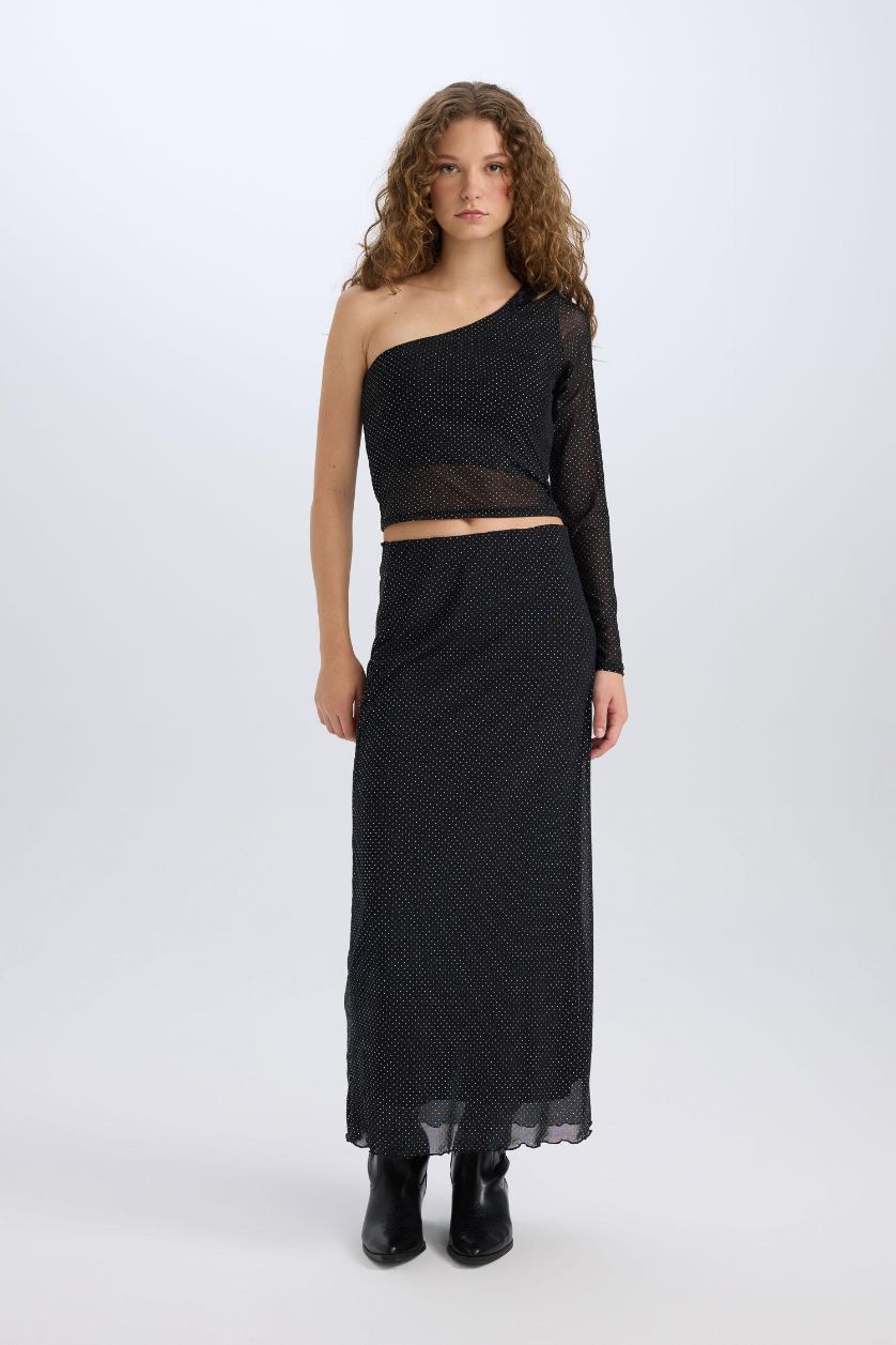 WOMAN Black A-Line High Waist Tulle Maxi Skirt
