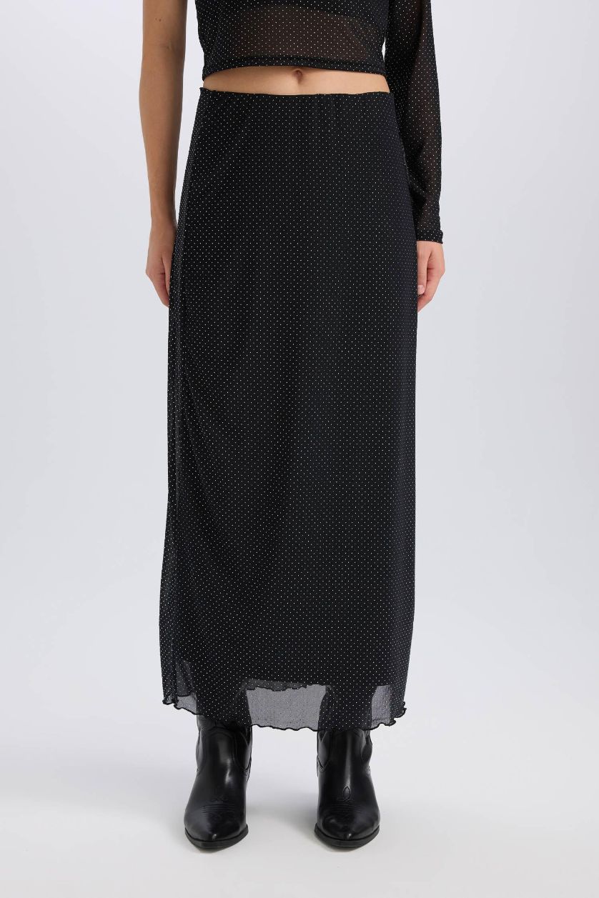 WOMAN Black A-Line High Waist Tulle Maxi Skirt