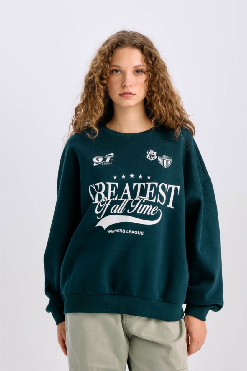 FEMME Vert Sweatshirt imprimé à Col rond Coupe large