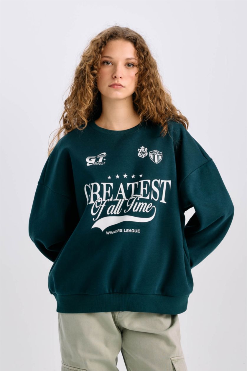 FEMME Vert Sweatshirt imprimé à Col rond Coupe large
