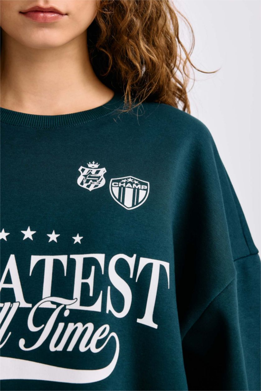 FEMME Vert Sweatshirt imprimé à Col rond Coupe large