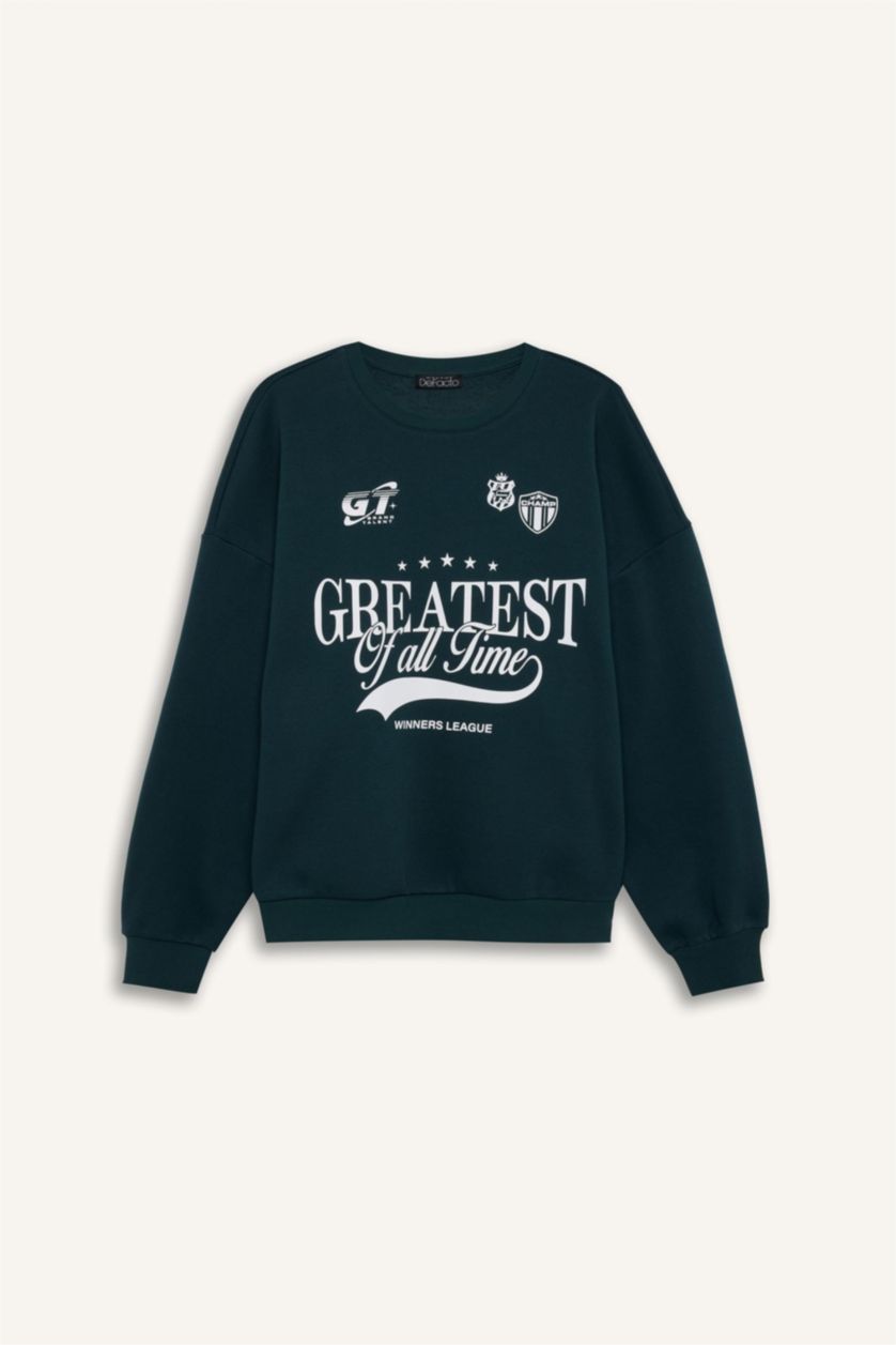 FEMME Vert Sweatshirt imprimé à Col rond Coupe large