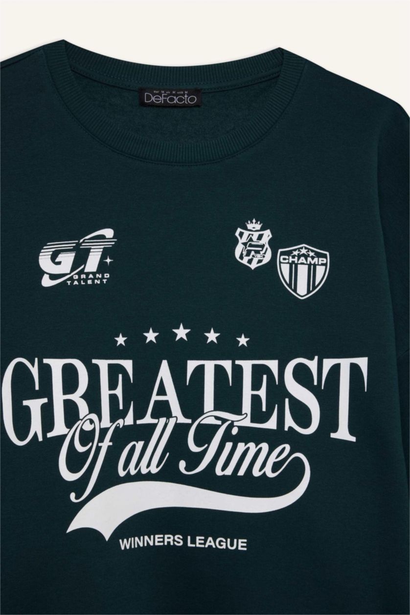 FEMME Vert Sweatshirt imprimé à Col rond Coupe large