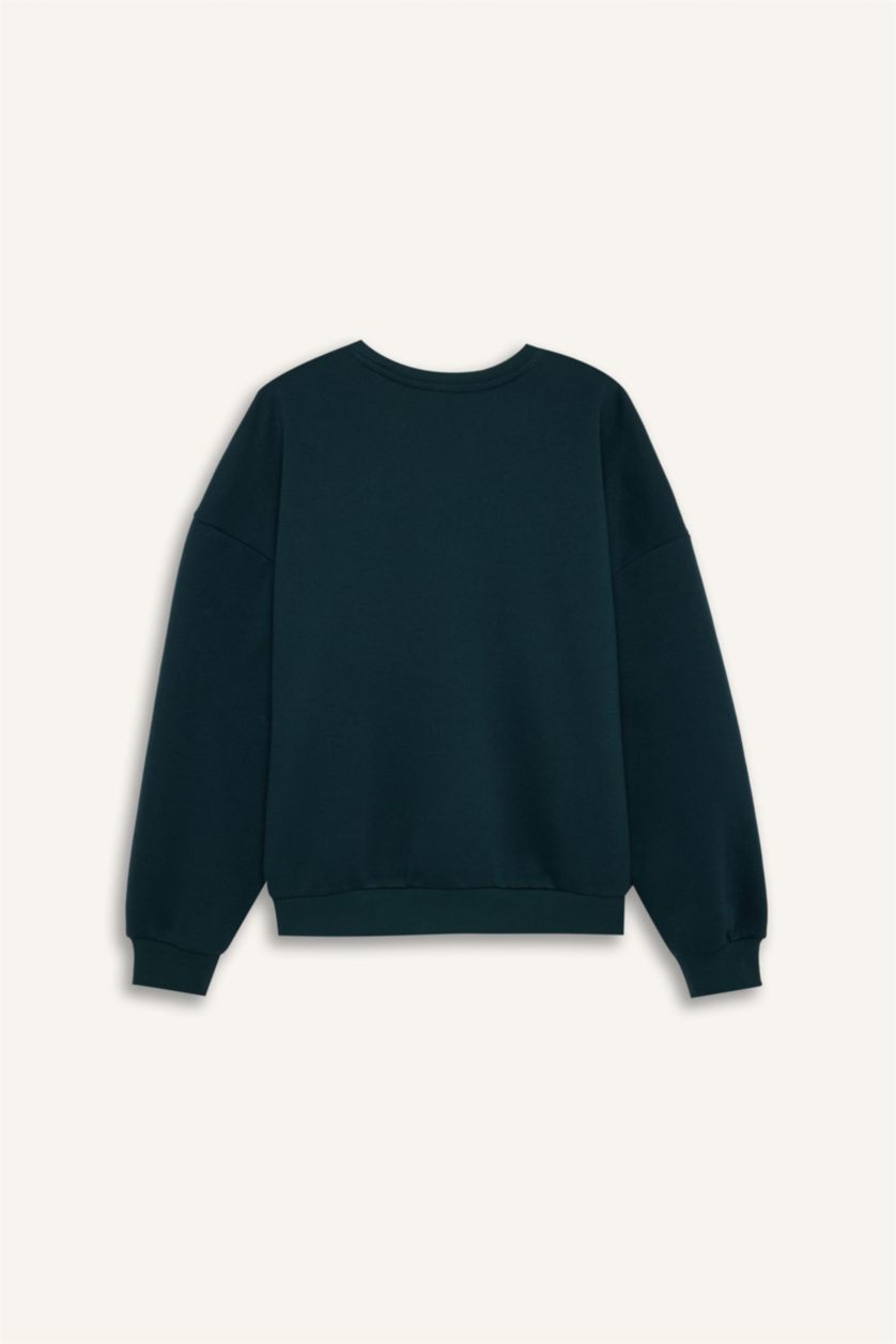 FEMME Vert Sweatshirt imprimé à Col rond Coupe large
