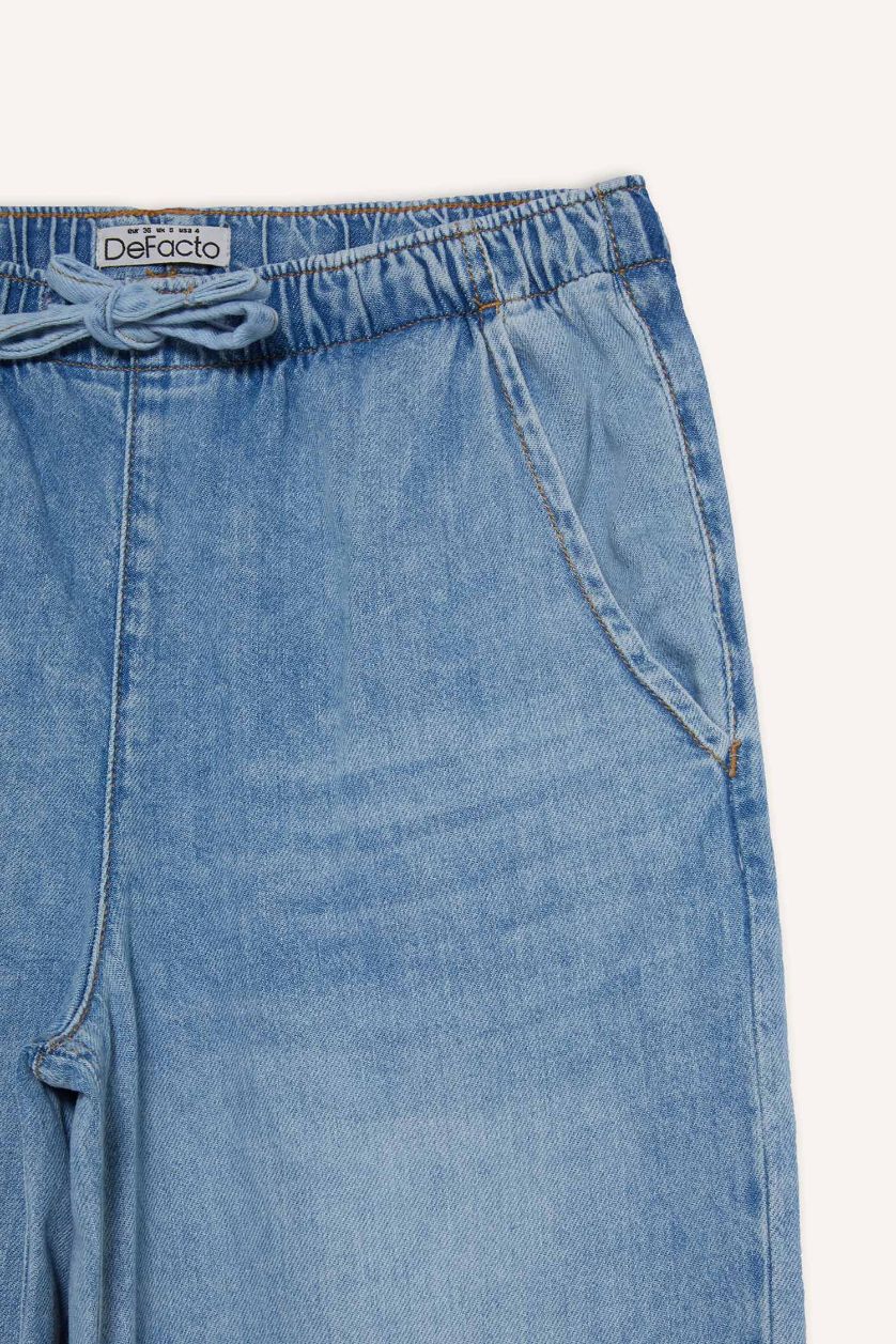 نساء نيلي فاتح بنطرون جينز ناعم وايد ليج برجل واسع وخصر عالي