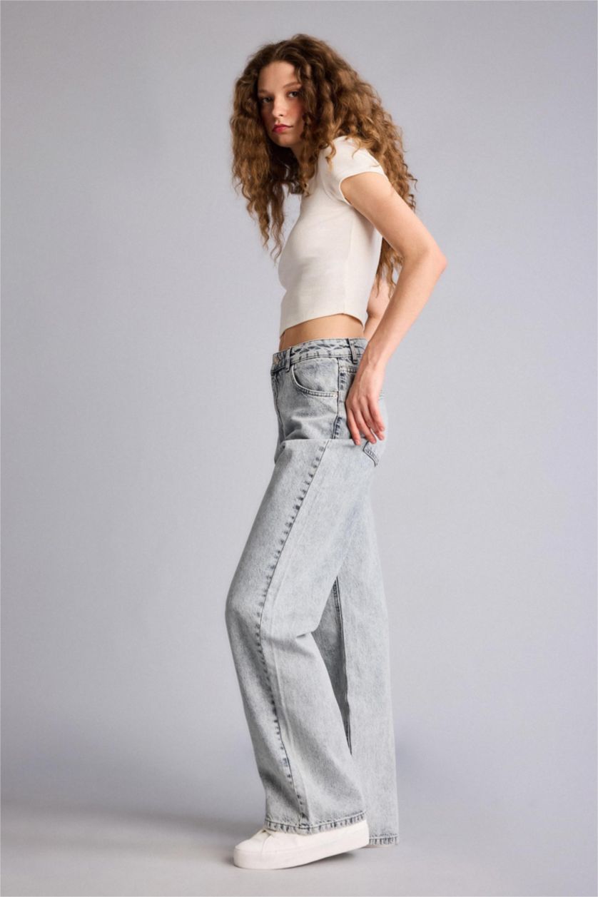 Kadın Gri Straıght Wıde Yüksek Bel Jean Pantolon