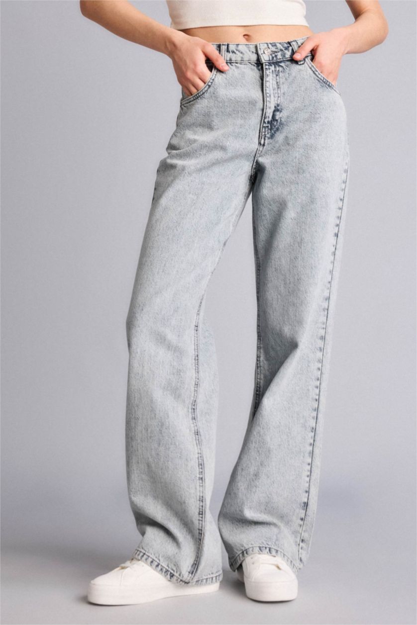 Kadın Gri Straıght Wıde Yüksek Bel Jean Pantolon