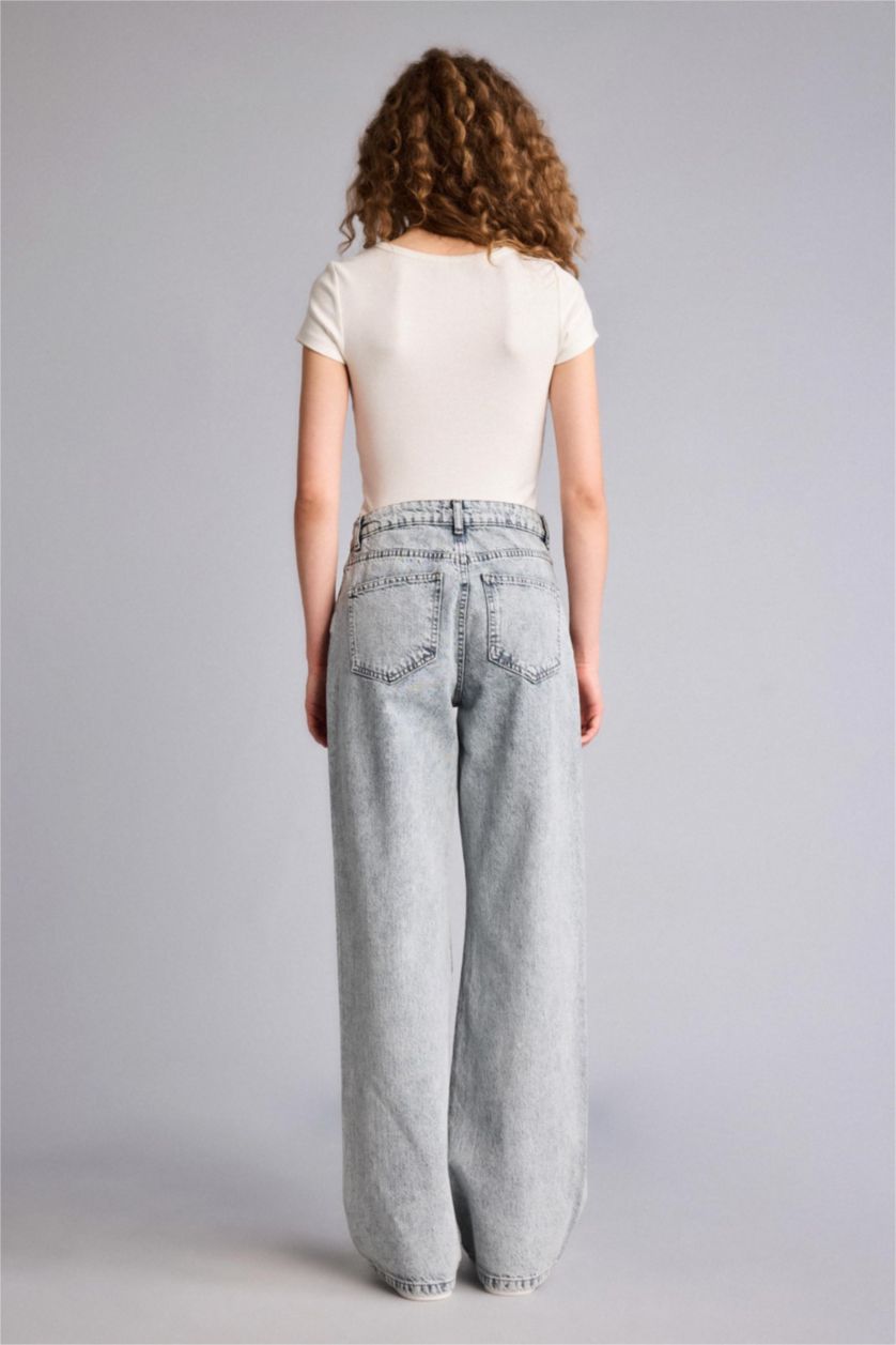 Kadın Gri Straıght Wıde Yüksek Bel Jean Pantolon