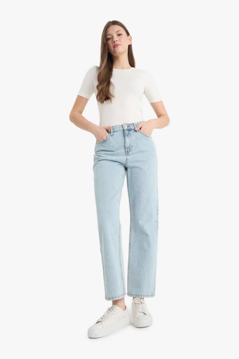 WOMAN Light Blue Straight Fit High Waist Straight Leg Jeans