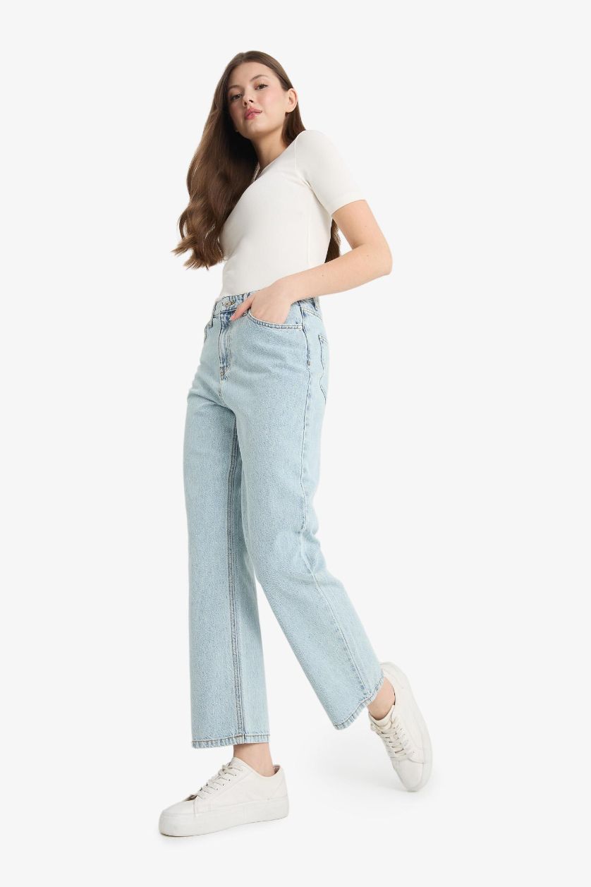 WOMAN Light Blue Straight Fit High Waist Straight Leg Jeans