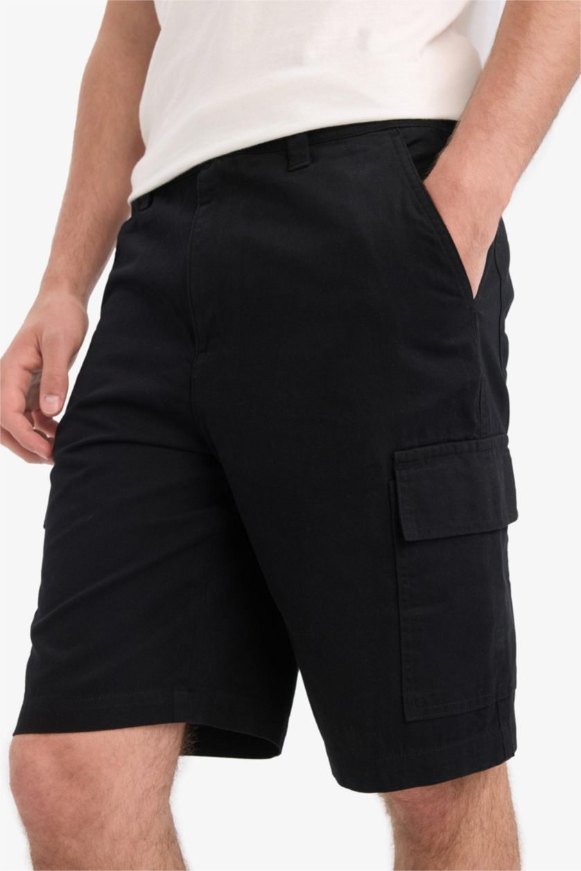 رجال أسود شورت برمودا قطن بجيب كارجو