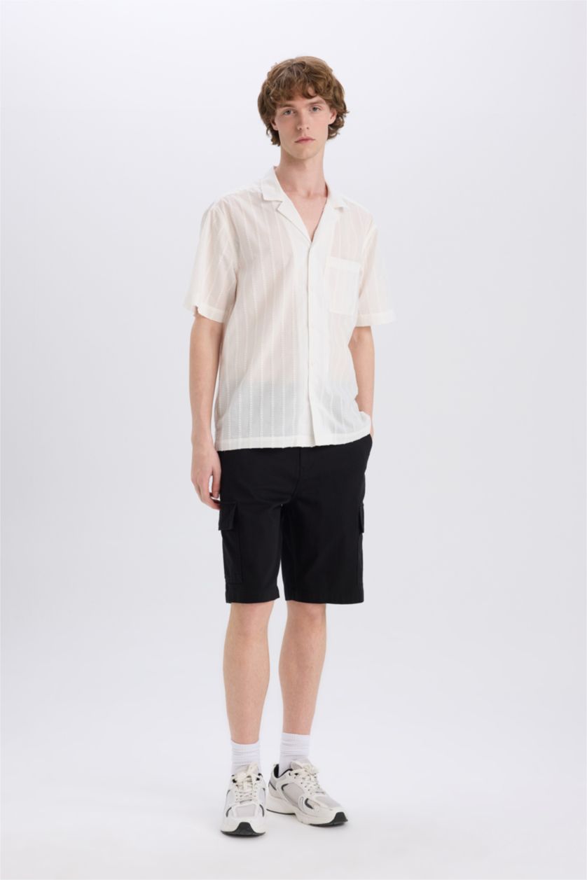 MAN Black Cotton Regular Cargo Bermuda Shorts